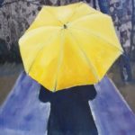 My Yellow Umbrella acrylic 12x14 on solid maple board $165